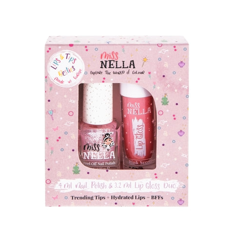 Miss Nella - Besties Duo - Lip Gloss Pink Secret +  Peel Off Nail Polish
