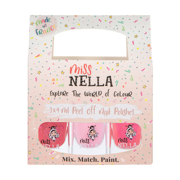 Miss Nella - 3-Pack Peel Off Nail Polish - Pink Glitter Attack