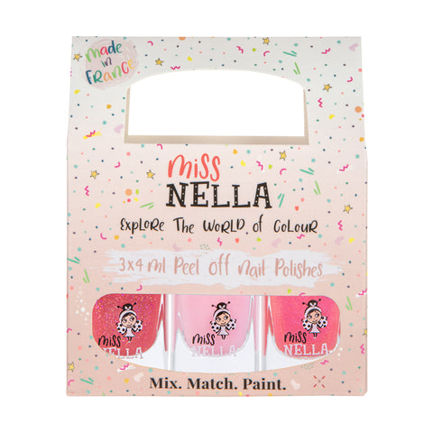 Miss Nella - 3-Pack Peel Off Nail Polish - Pink Glitter Attack