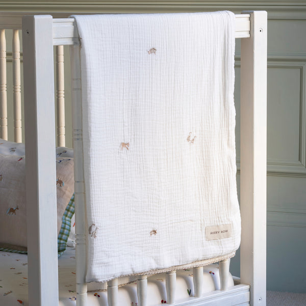 Avery Row - Embroidered Muslin blanket - Little Farm